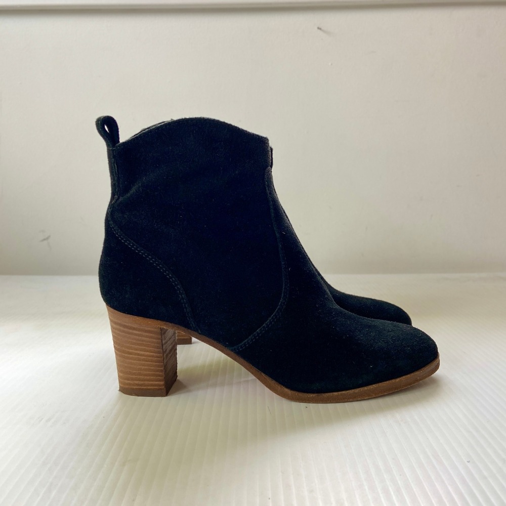 J Crew Aggie Black Suede Leather Mid Heel Ankle Boot Womens 7.5